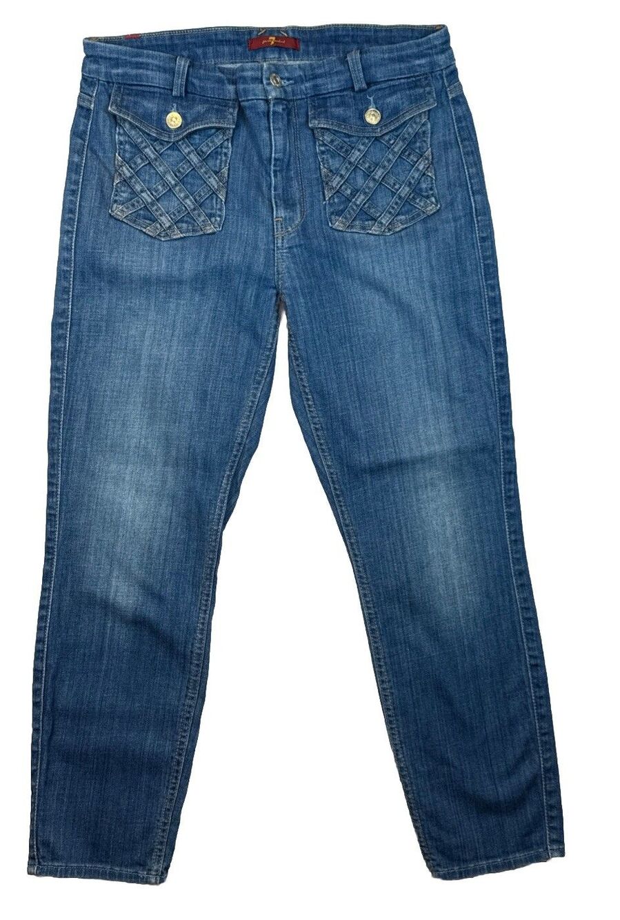 7 For All Mankind The Skinny Jeans 31 Basket Weave Pocket Dark Wash Slim 6" Leg